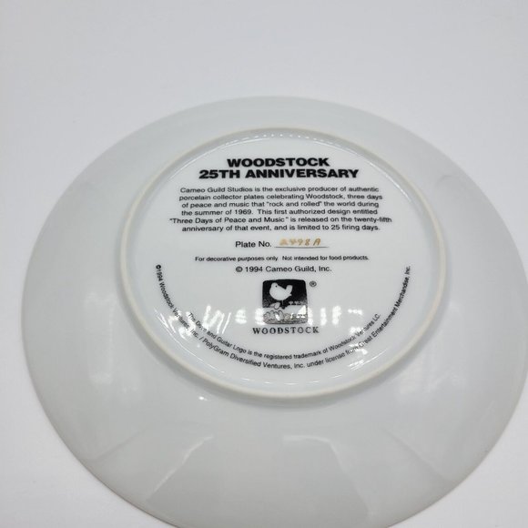 Woodstock 25th Anniv. Collectors Plate "3 Days Of Peace And Music" Cameo Guild - Picture 5 of 9